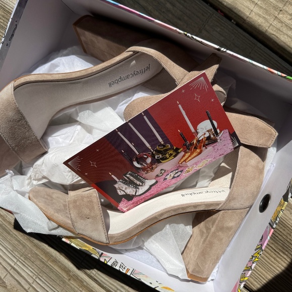 Jeffrey Campbell Lindsay Suede Block Heel Sandals – Size 9 (Beige/Taupe) - Picture 1 of 8